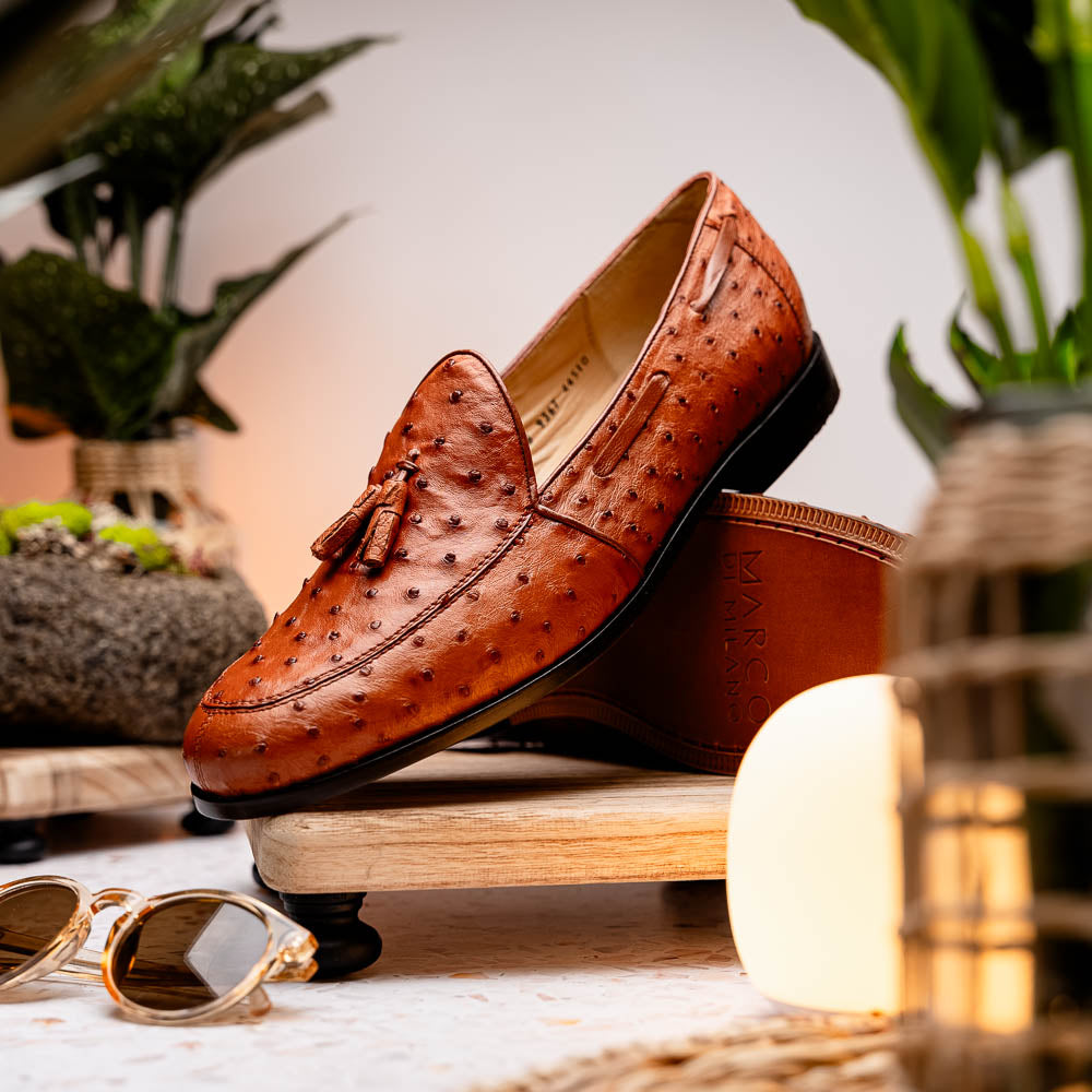 Aubiere Genuine Ostrich Quill Dress Loafer Cognac