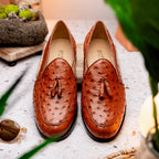 Aubiere Genuine Ostrich Quill Dress Loafer Cognac