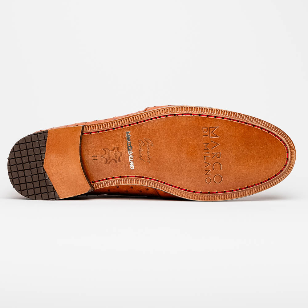 Aubiere Genuine Ostrich Quill Dress Loafer Cognac