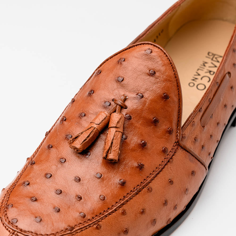 Aubiere Genuine Ostrich Quill Dress Loafer Cognac