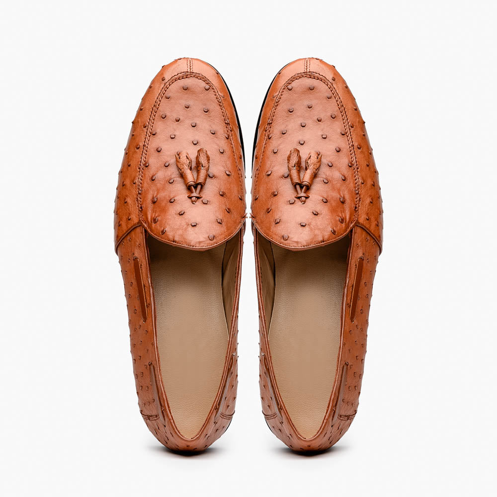 Aubiere Genuine Ostrich Quill Dress Loafer Cognac