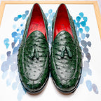 Aubiere Genuine Ostrich Quill Tassel Loafers Shoes Forest Green