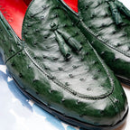 Aubiere Genuine Ostrich Quill Tassel Loafers Shoes Forest Green
