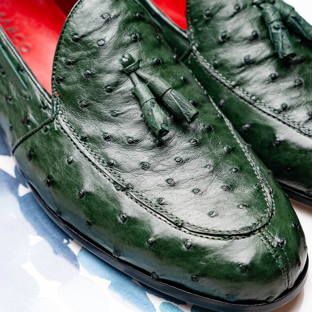 Aubiere Genuine Ostrich Quill Tassel Loafers Shoes Forest Green