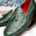 Aubiere Genuine Ostrich Quill Tassel Loafers Shoes Forest Green