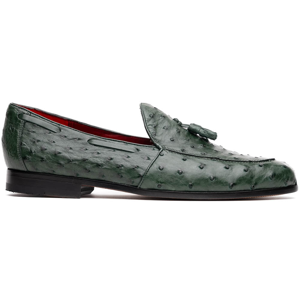 Aubiere Genuine Ostrich Quill Tassel Loafers Shoes Forest Green