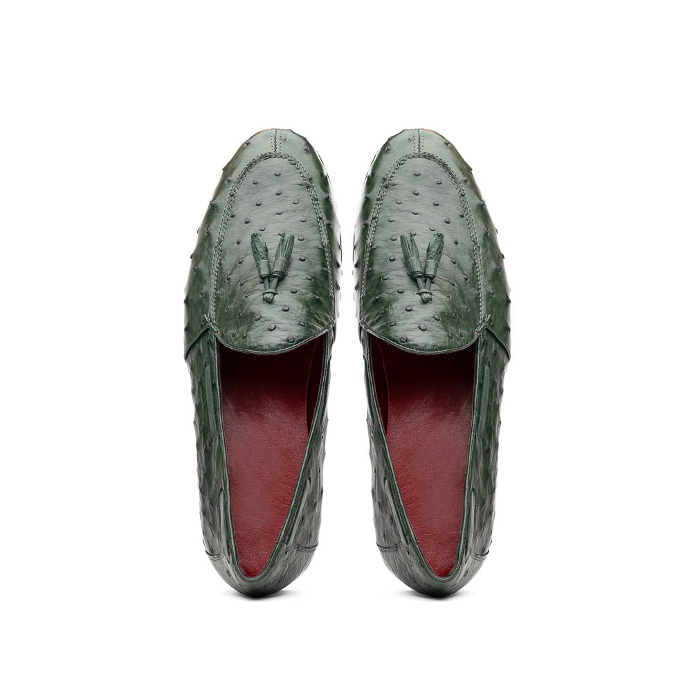 Aubiere Genuine Ostrich Quill Tassel Loafers Shoes Forest Green