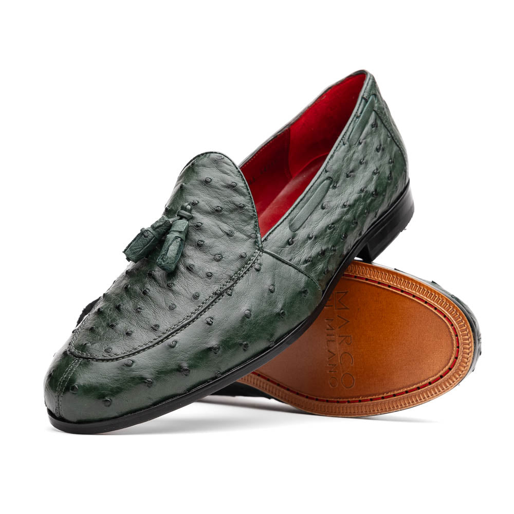 Aubiere Genuine Ostrich Quill Tassel Loafers Shoes Forest Green