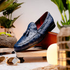 Aubiere Genuine Ostrich Quill Classic Loafers Navy