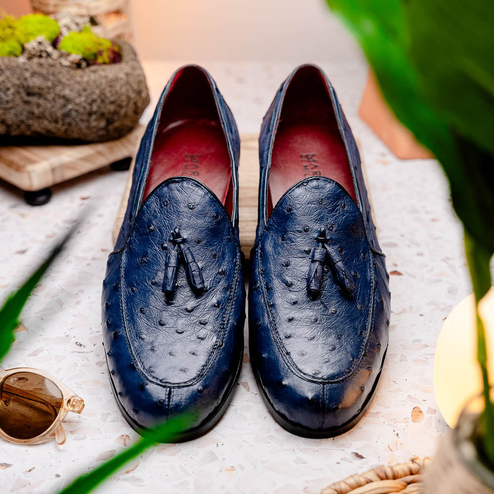 Aubiere Genuine Ostrich Quill Classic Loafers Navy