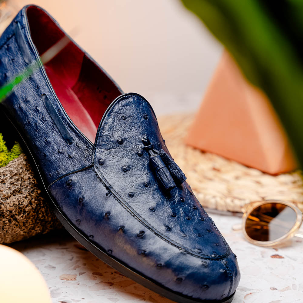 Aubiere Genuine Ostrich Quill Classic Loafers Navy