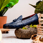 Aubiere Genuine Ostrich Quill Classic Loafers Navy