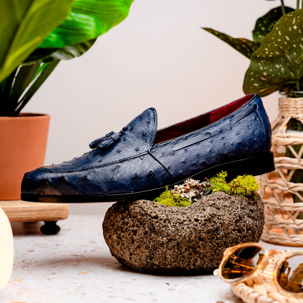 Aubiere Genuine Ostrich Quill Classic Loafers Navy