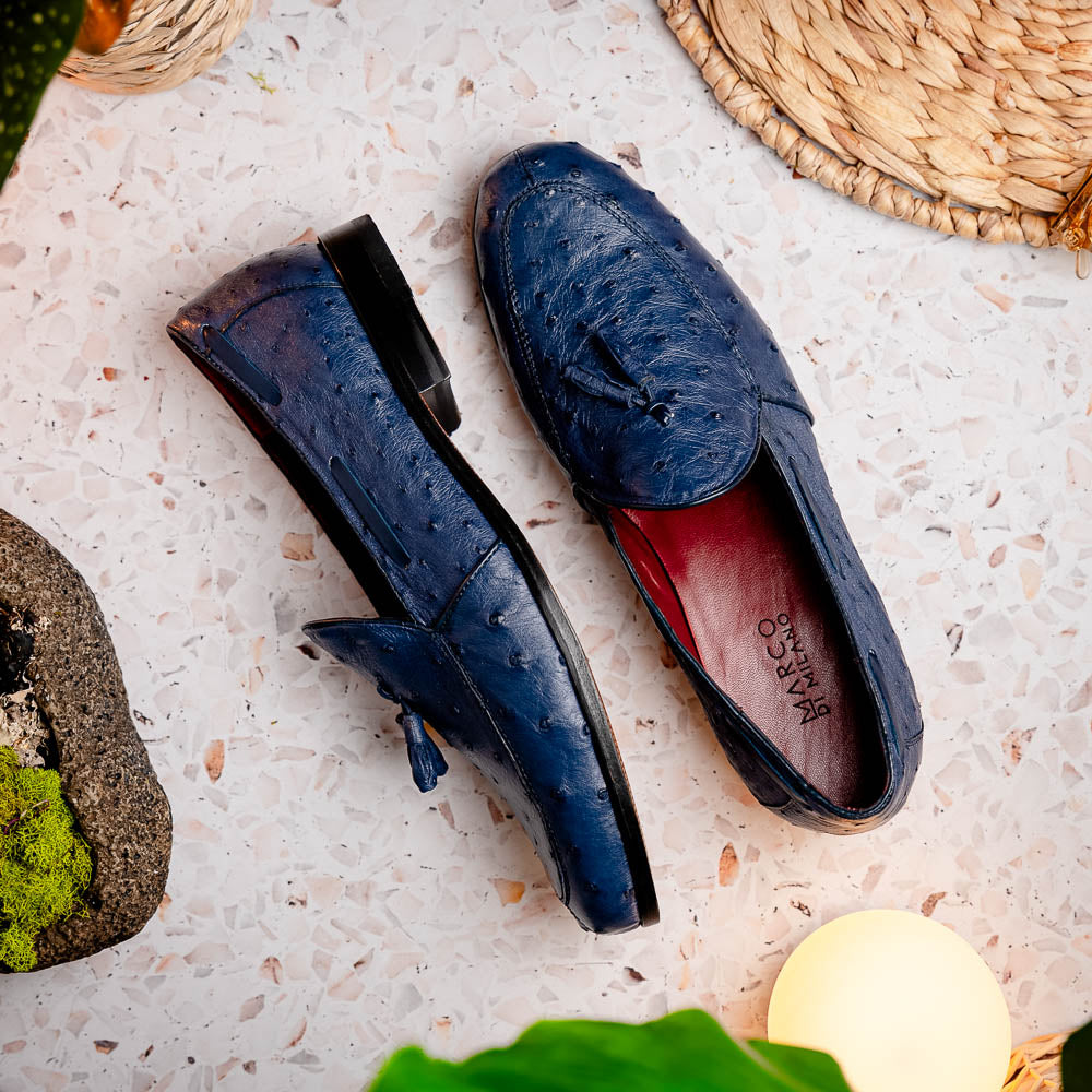 Aubiere Genuine Ostrich Quill Classic Loafers Navy