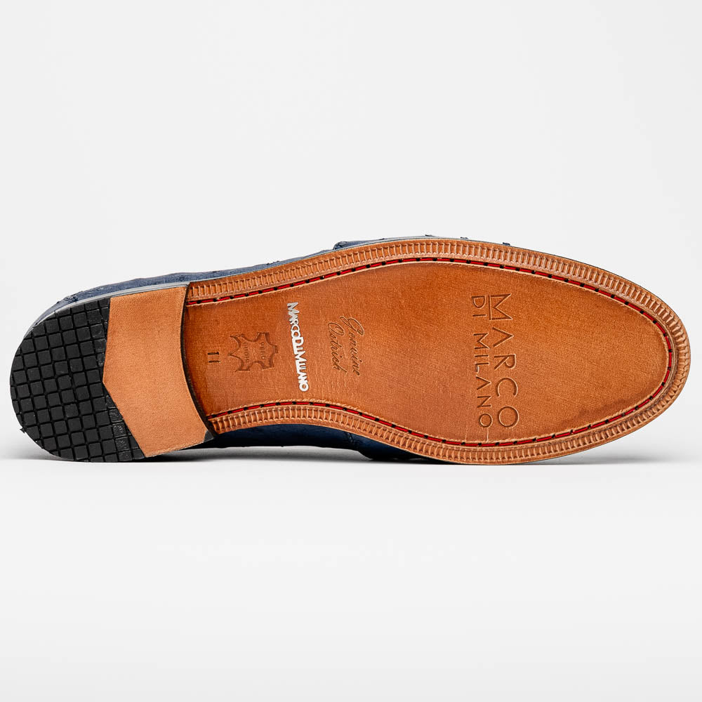 Aubiere Genuine Ostrich Quill Classic Loafers Navy