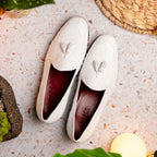 Aubiere Genuine Ostrich Quill Loafers Tassel Shoes White