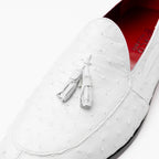 Aubiere Genuine Ostrich Quill Loafers Tassel Shoes White