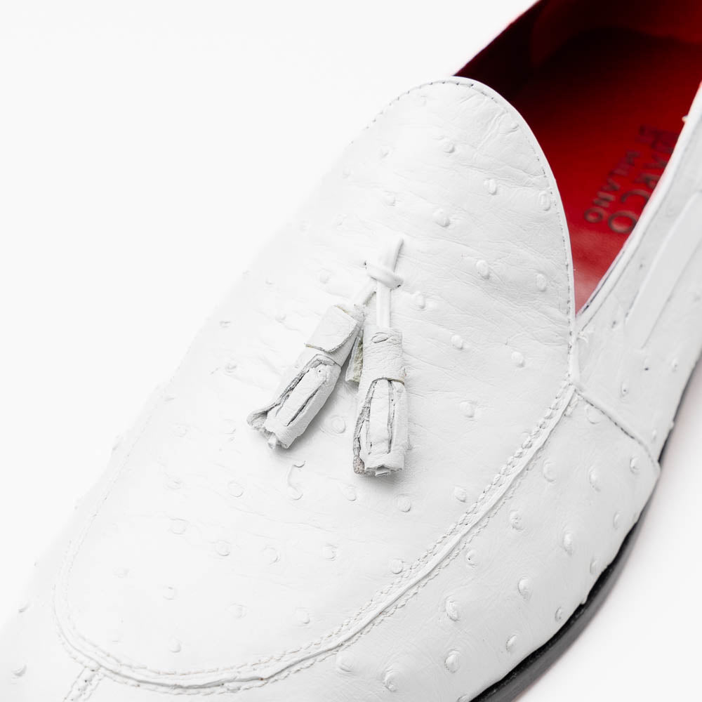 Aubiere Genuine Ostrich Quill Loafers Tassel Shoes White