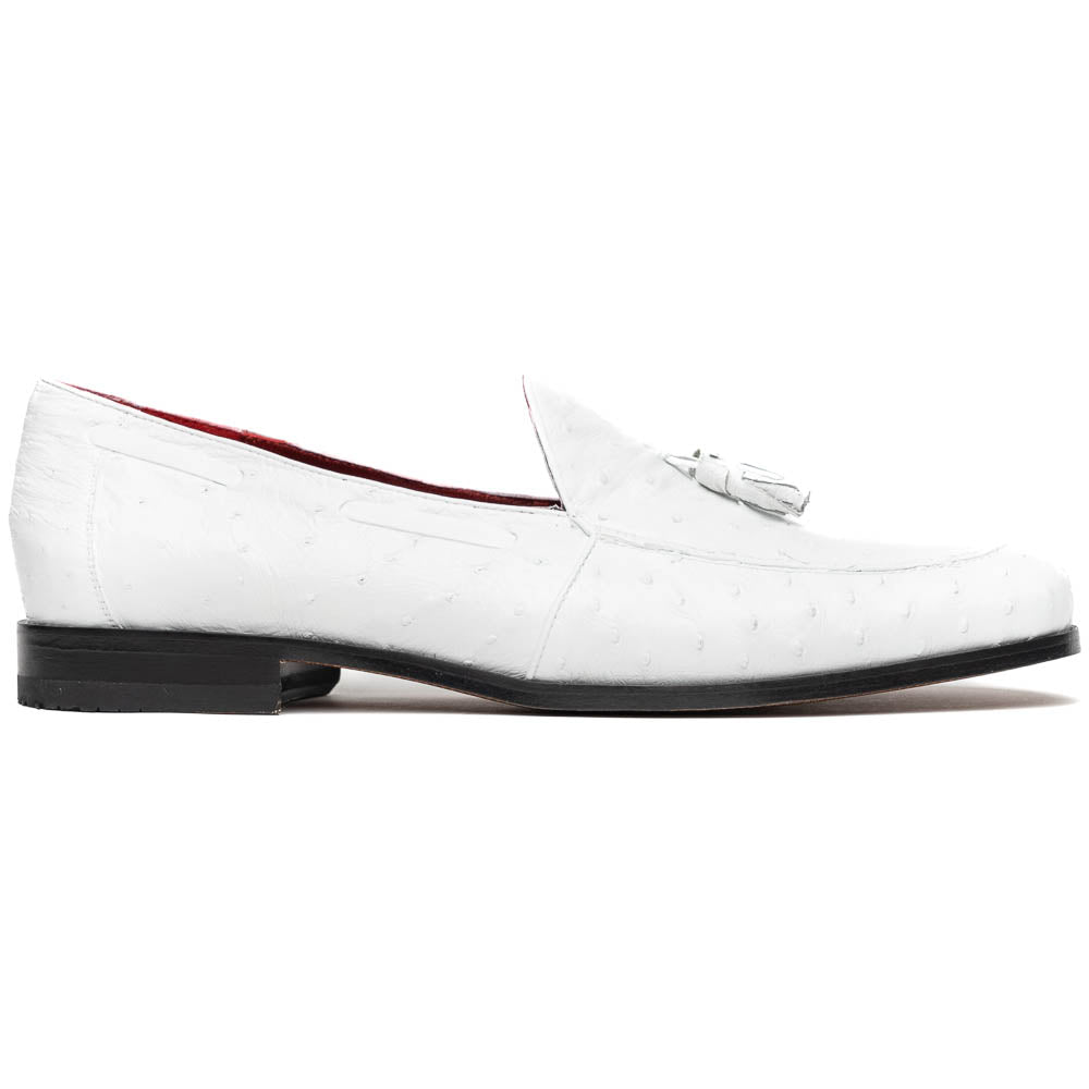 Aubiere Genuine Ostrich Quill Loafers Tassel Shoes White