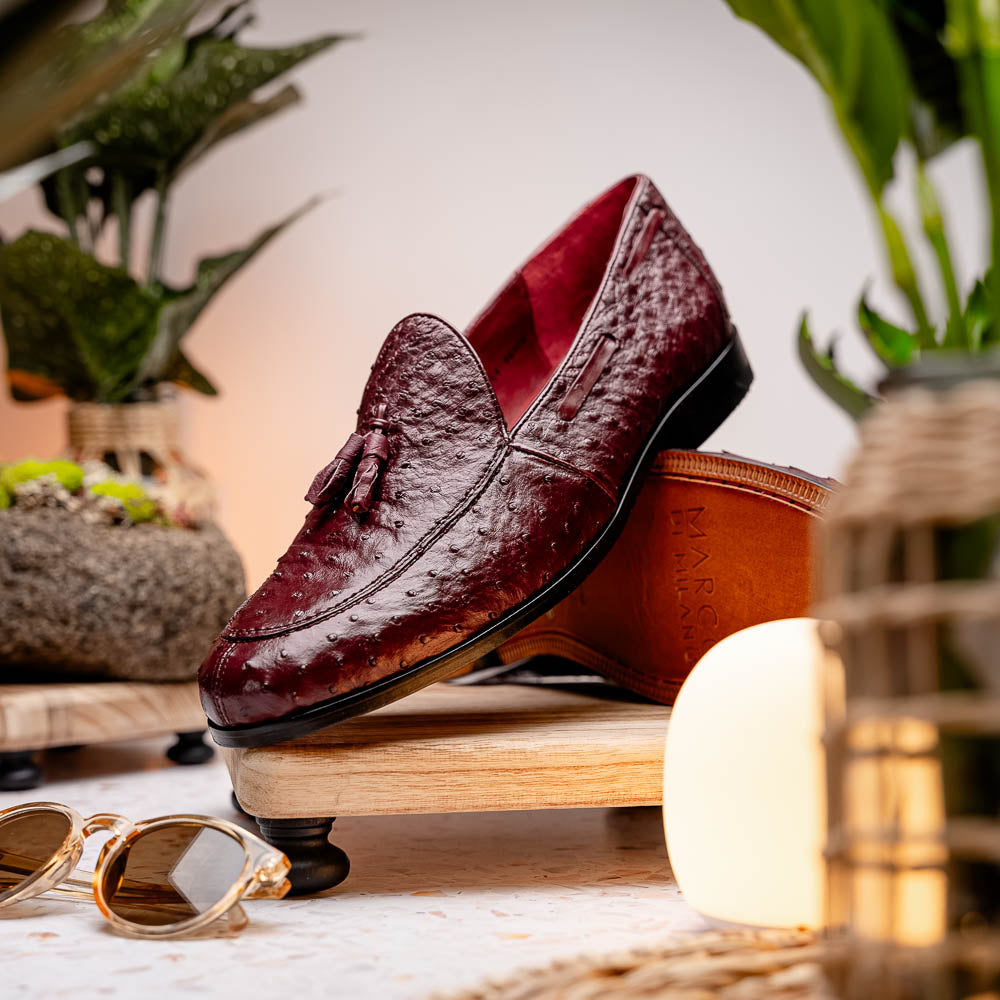 Aubiere Genuine Ostrich Quill Slip on Shoes Wine