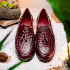 Aubiere Genuine Ostrich Quill Slip on Shoes Wine