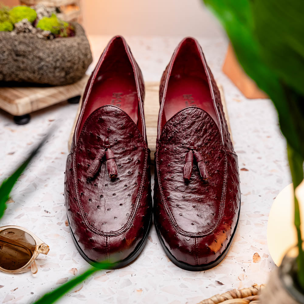 Aubiere Genuine Ostrich Quill Slip on Shoes Wine