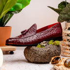 Aubiere Genuine Ostrich Quill Slip on Shoes Wine