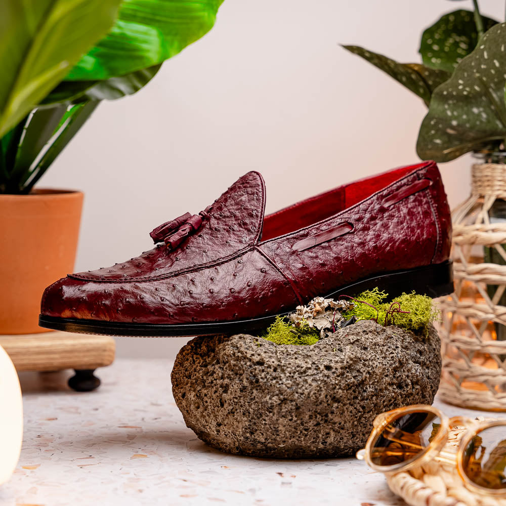 Aubiere Genuine Ostrich Quill Slip on Shoes Wine