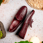 Aubiere Genuine Ostrich Quill Slip on Shoes Wine