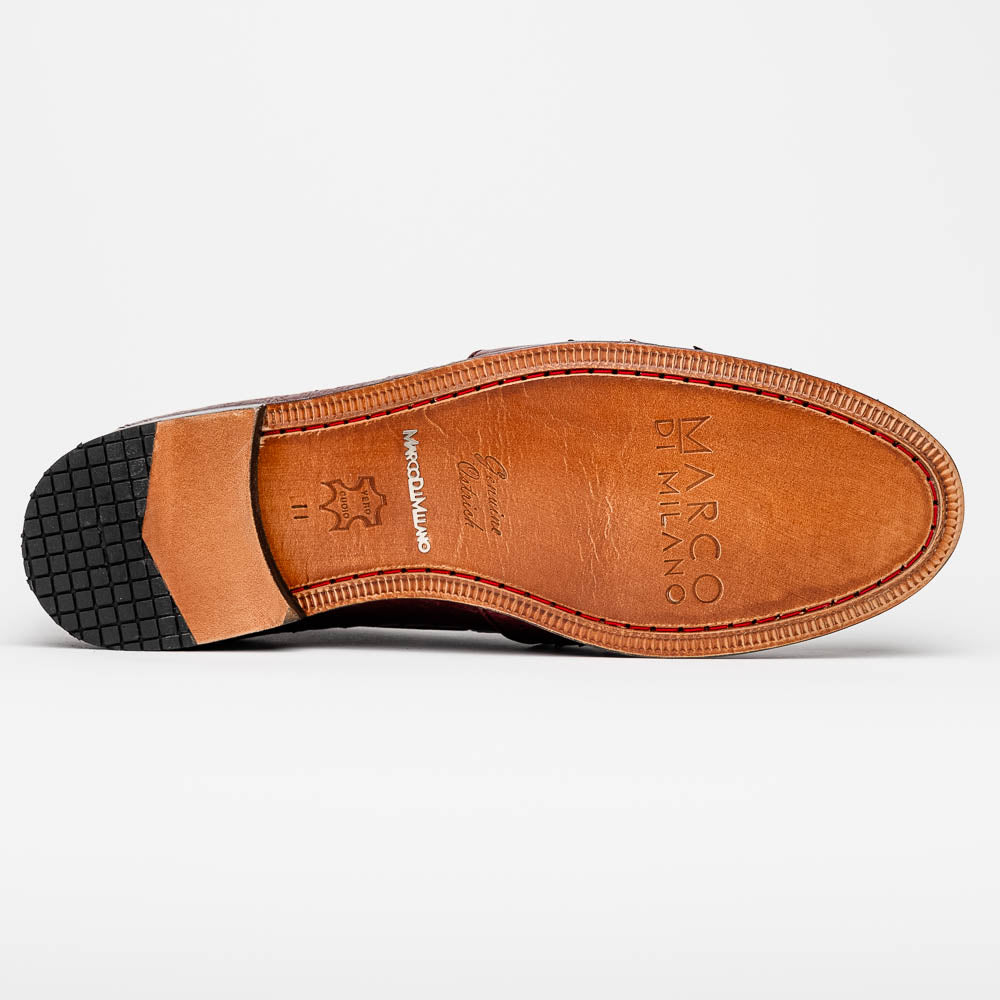 Aubiere Genuine Ostrich Quill Slip on Shoes Wine
