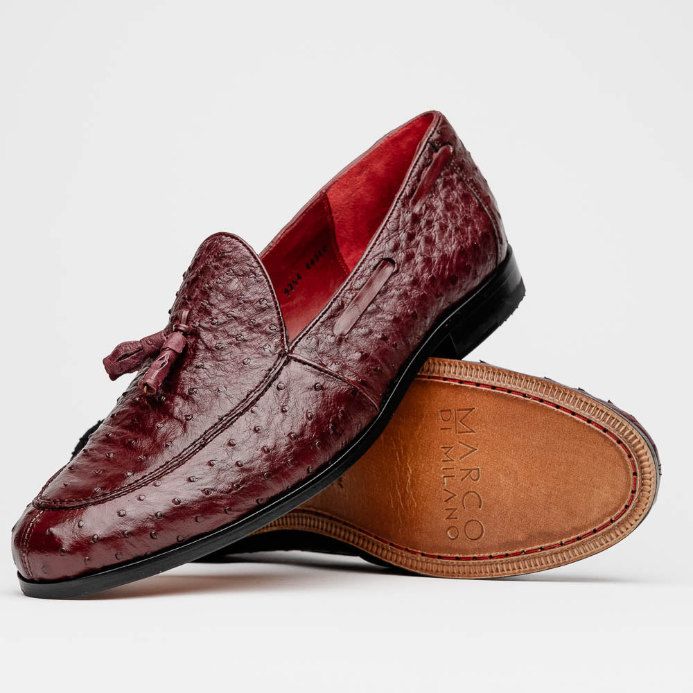 Aubiere Genuine Ostrich Quill Slip on Shoes Wine