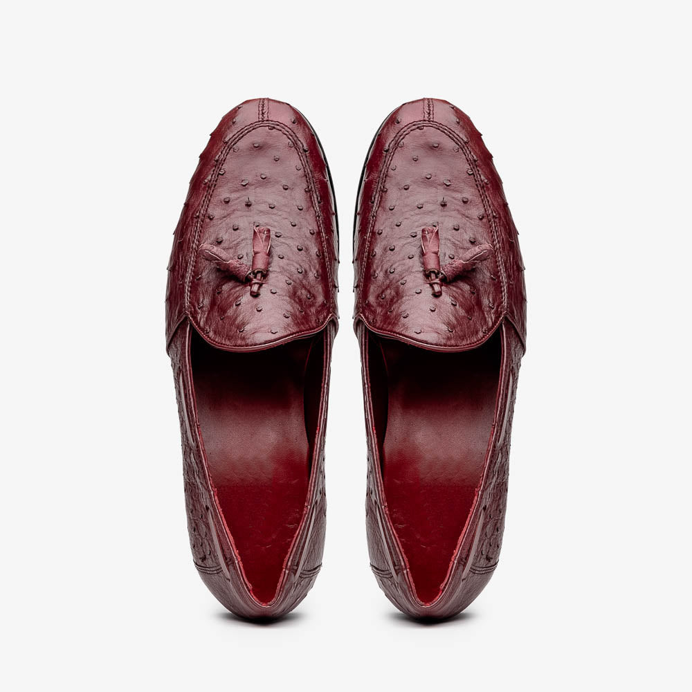 Aubiere Genuine Ostrich Quill Slip on Shoes Wine