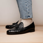 Aubiere Genuine Ostrich Quill Tassel Loafers Black