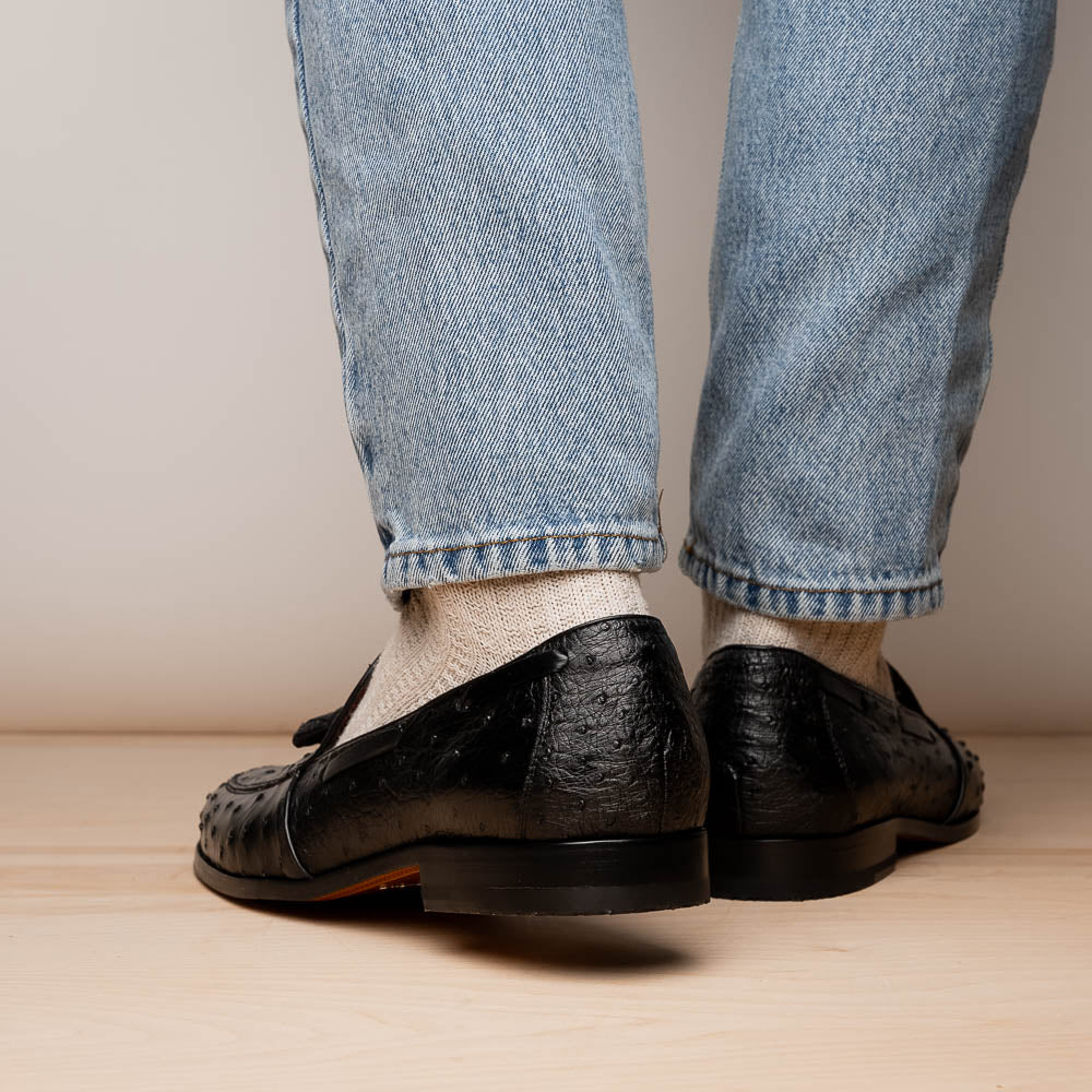 Aubiere Genuine Ostrich Quill Tassel Loafers Black