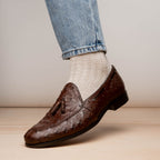 Aubiere Genuine Ostrich Quill Dress Tassel Loafers Brown