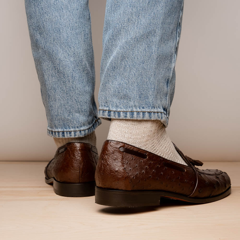 Aubiere Genuine Ostrich Quill Dress Tassel Loafers Brown