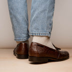 Aubiere Genuine Ostrich Quill Dress Tassel Loafers Brown