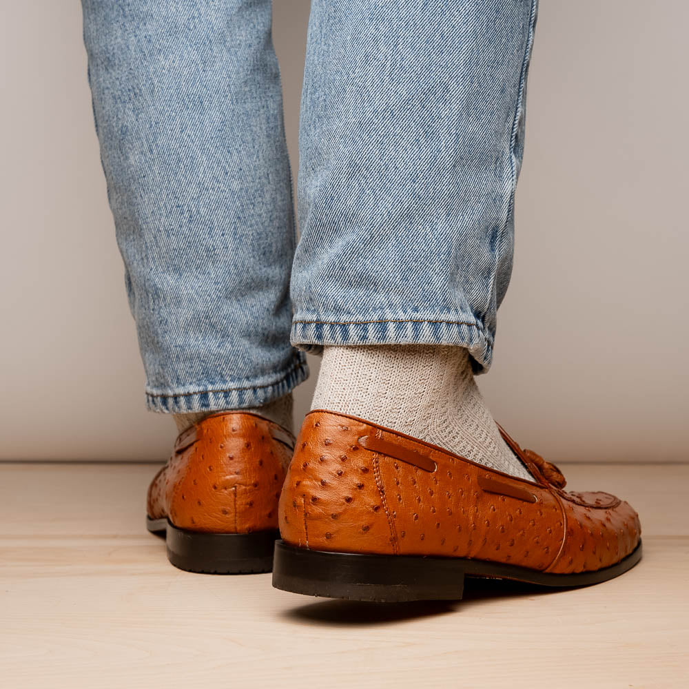 Aubiere Genuine Ostrich Quill Dress Loafer Cognac