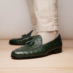 Aubiere Genuine Ostrich Quill Tassel Loafers Shoes Forest Green