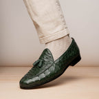 Aubiere Genuine Ostrich Quill Tassel Loafers Shoes Forest Green