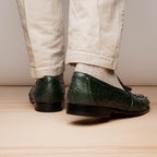 Aubiere Genuine Ostrich Quill Tassel Loafers Shoes Forest Green