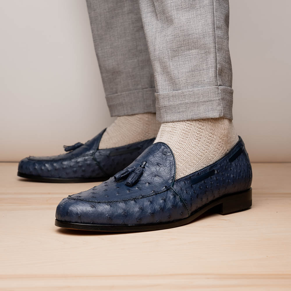 Aubiere Genuine Ostrich Quill Classic Loafers Navy