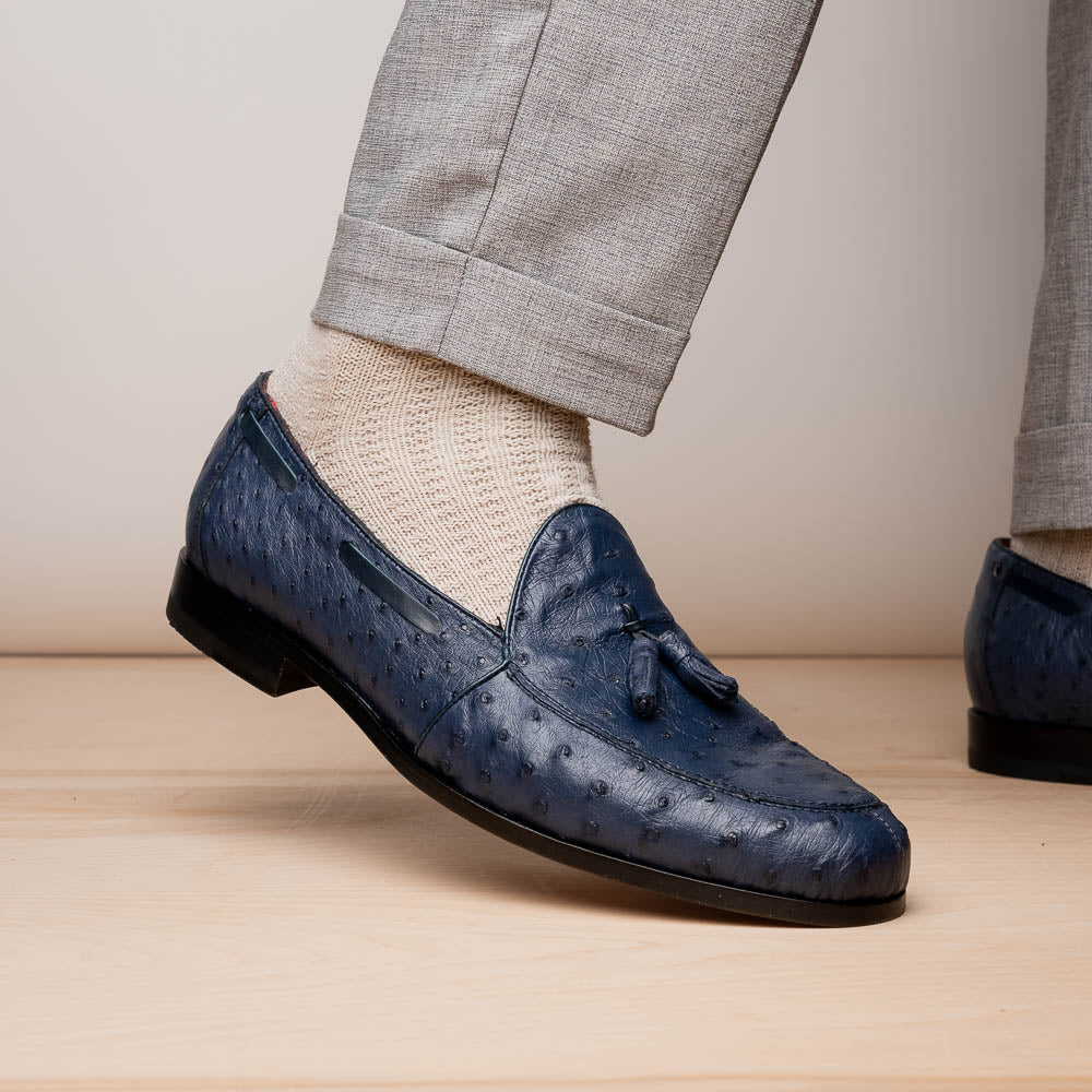 Aubiere Genuine Ostrich Quill Classic Loafers Navy