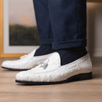Aubiere Genuine Ostrich Quill Loafers Tassel Shoes White