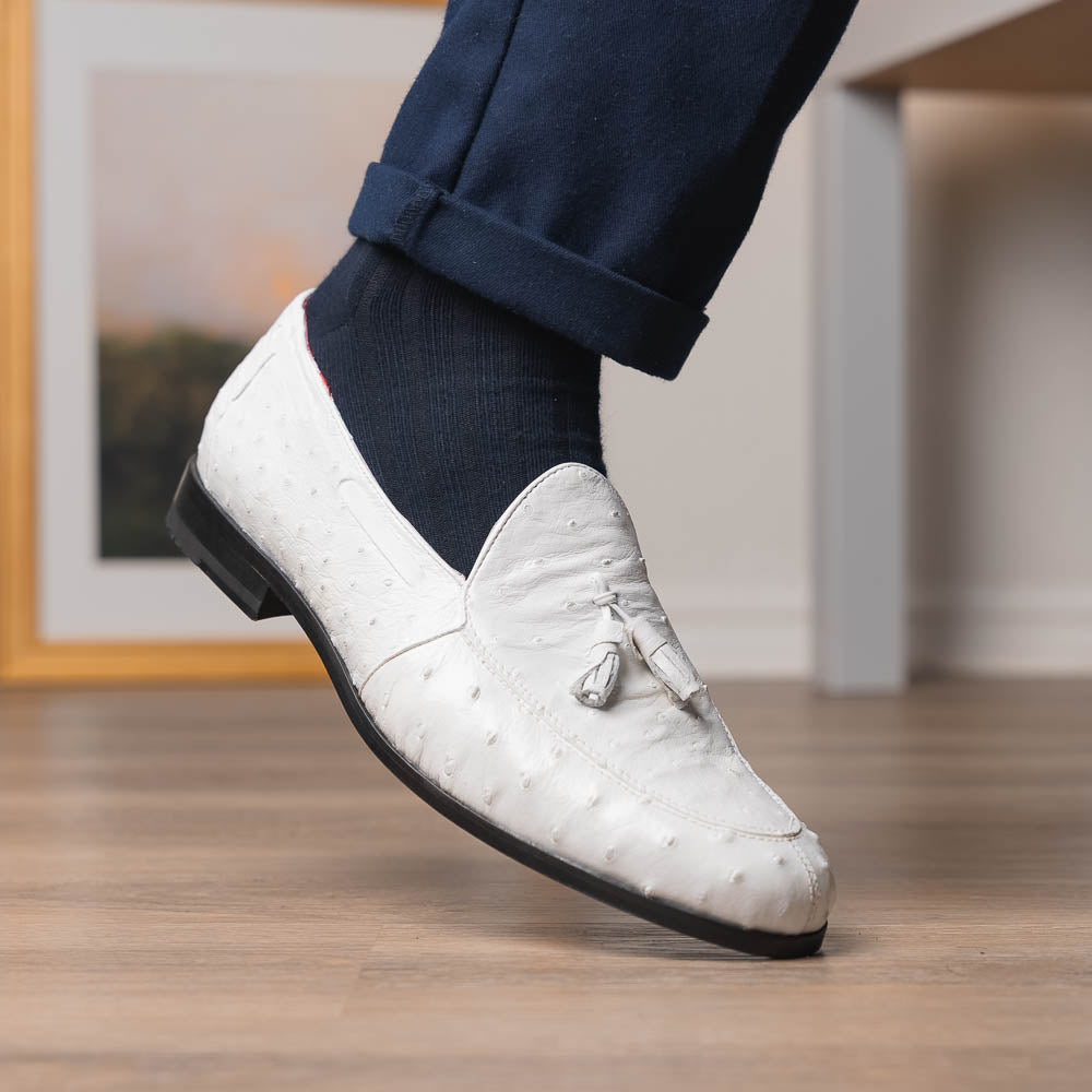 Aubiere Genuine Ostrich Quill Loafers Tassel Shoes White