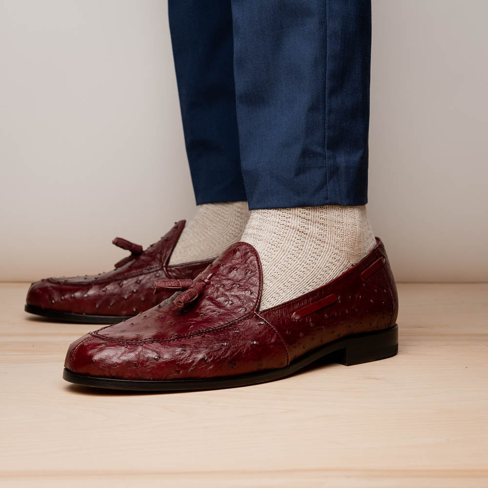 Aubiere Genuine Ostrich Quill Slip on Shoes Wine