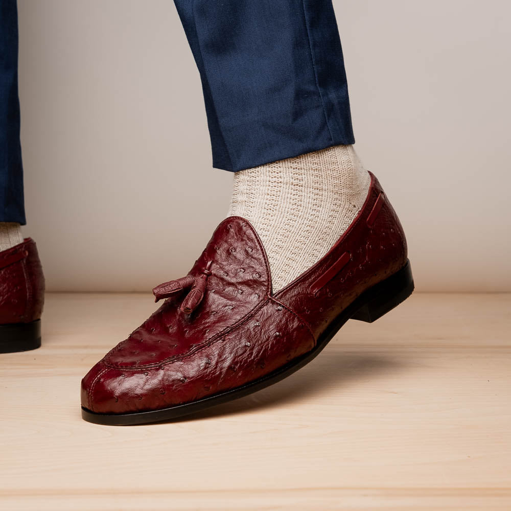 Aubiere Genuine Ostrich Quill Slip on Shoes Wine