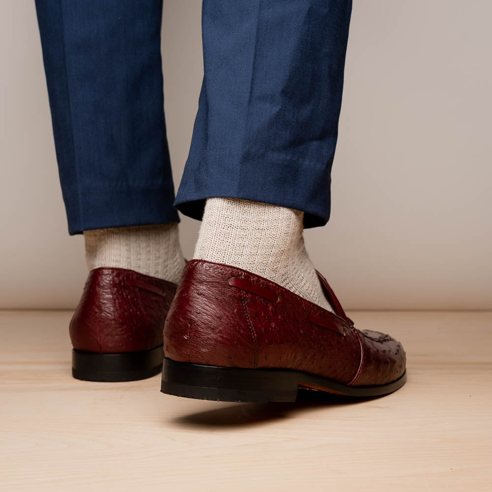 Aubiere Genuine Ostrich Quill Slip on Shoes Wine