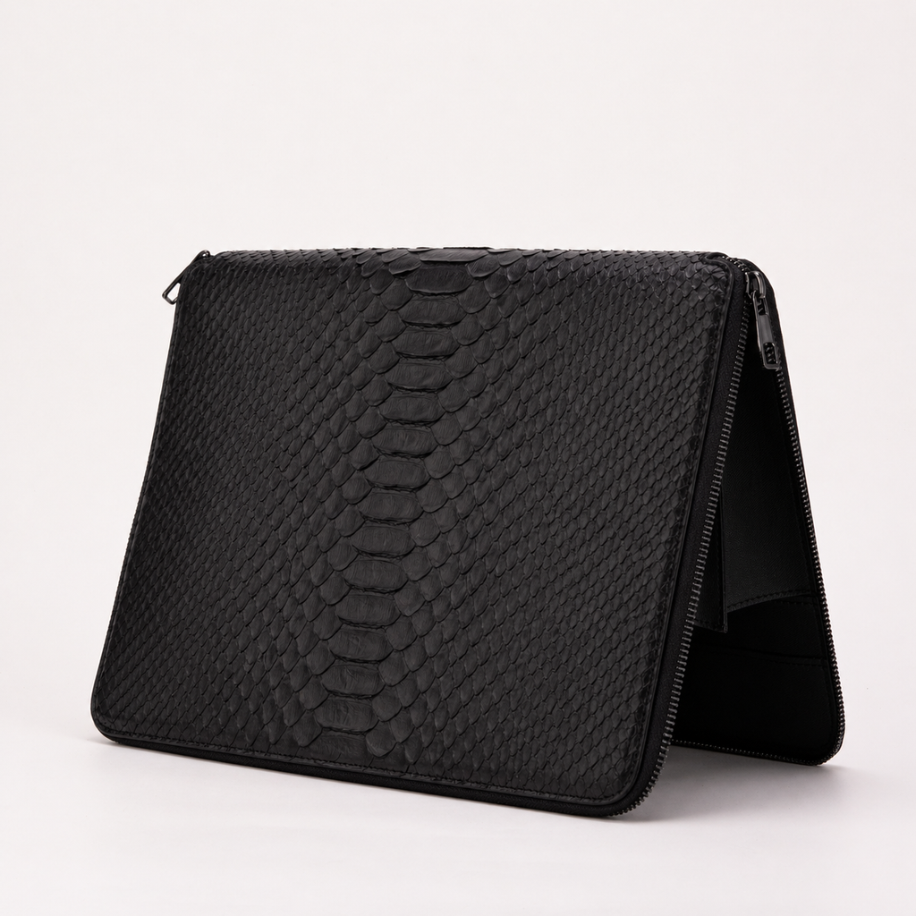 The Varese Black Hand-Painted Snake Leather 14” Laptop Portfolio