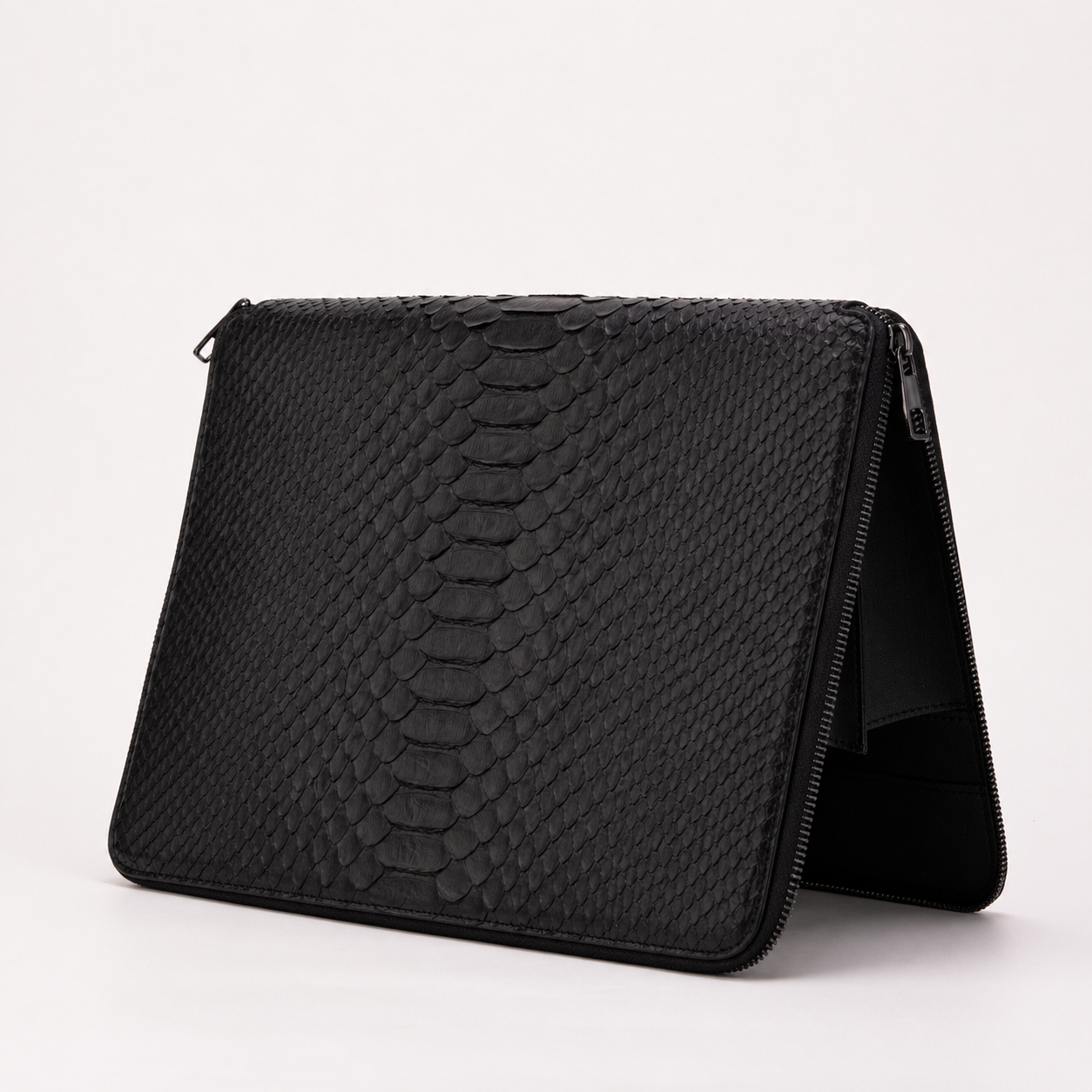 The Varese Black Hand-Painted Snake Leather 14” Laptop Portfolio